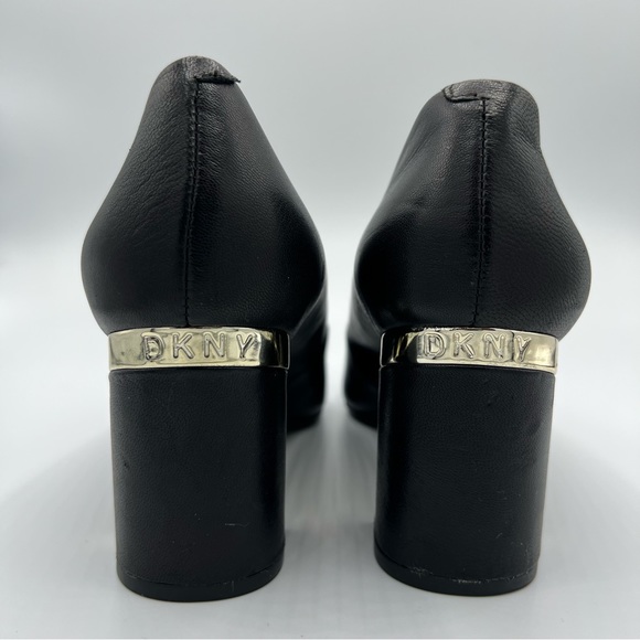 DKNY Black Leather Block Heels Pointed Toe Pumps US Size 7 - Picture 8 of 10